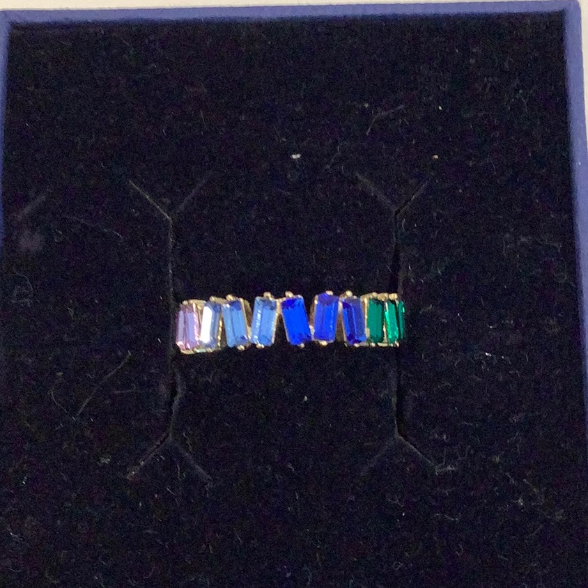 (A)Covet Multi Color Rectangle Glass Stone Pave Ri